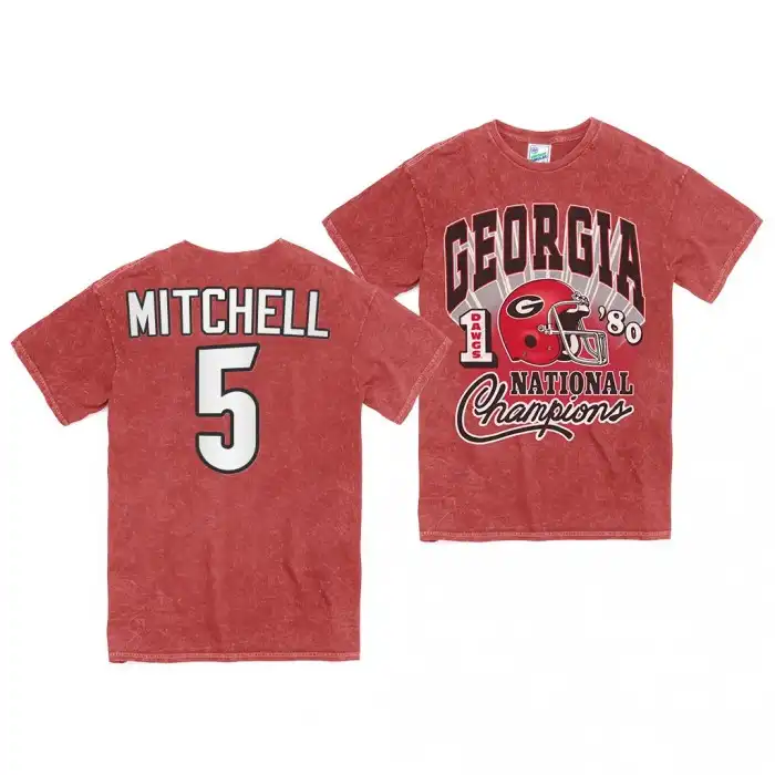 Adonai Mitchell Georgia Bulldogs Men's #5 1980 National Champs Rocker Vintage Tubular College Red Football T-Shirt 2413IOWH4