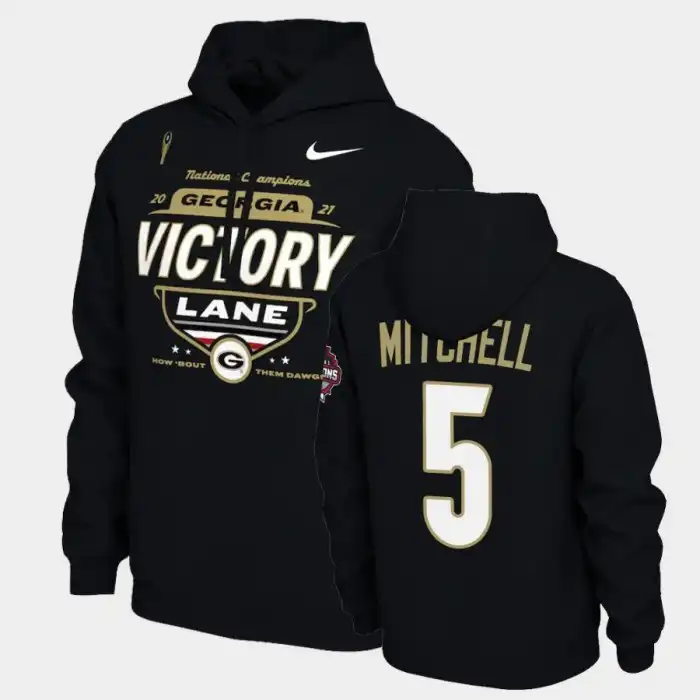 Adonai Mitchell Georgia Bulldogs Men's #5 2021 National Champions College Black Football Hoodie 2413LMYW0