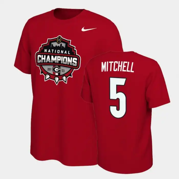 Adonai Mitchell Georgia Bulldogs Men's #5 2021 National Champions College Red Football T-Shirt 2413SQQF1