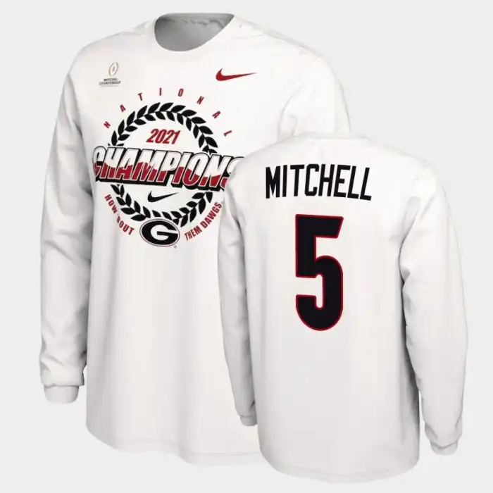 Adonai Mitchell Georgia Bulldogs Men's #5 2021 National Champions College White Football T-Shirt 2413NPYA1