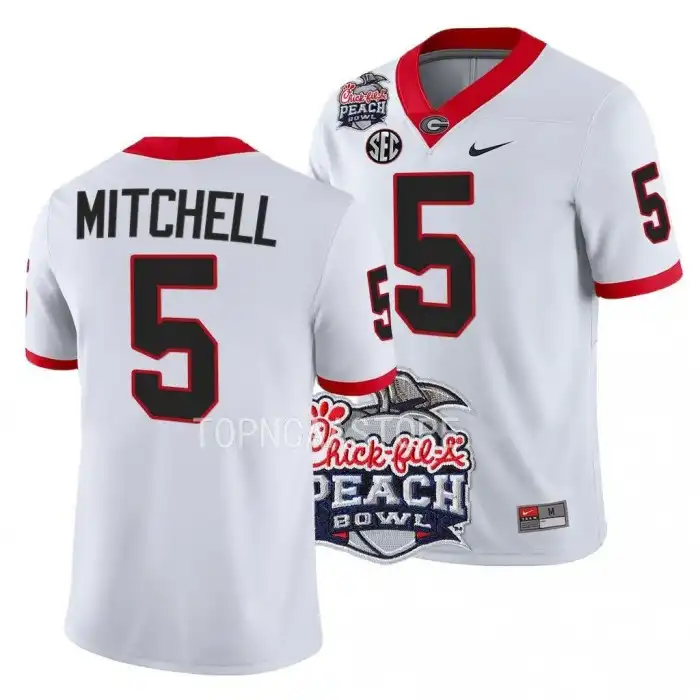 Adonai Mitchell Georgia Bulldogs Men's #5 2022 Peach Bowl Playoff College White Football Jersey 2413FQIZ7