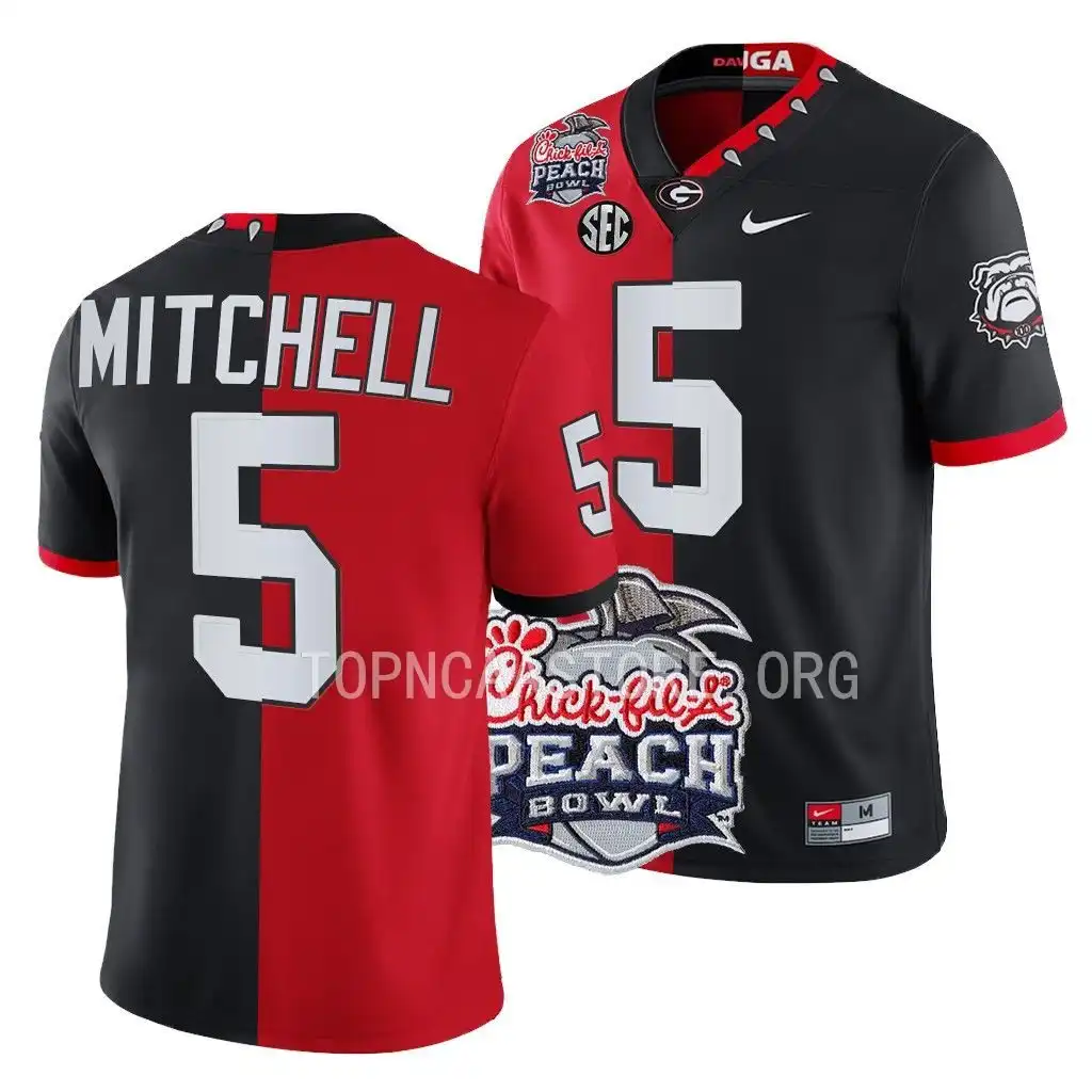 Adonai Mitchell Georgia Bulldogs Men's #5 2022 Peach Bowl Red College Split Black Football Jersey 2413HCGN6