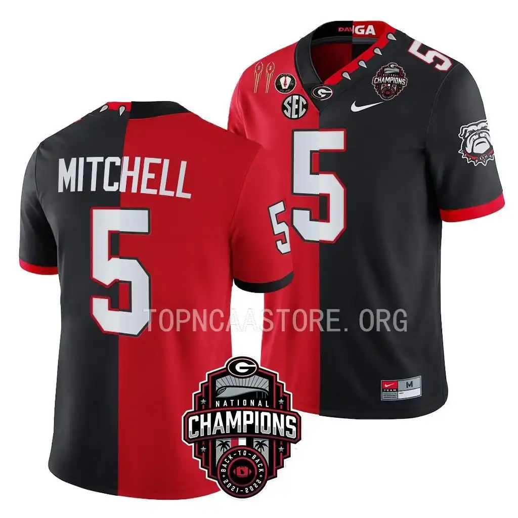 Adonai Mitchell Georgia Bulldogs Men's #5 Back-To-Back Red College 2X National Champions Black Split Football Jersey 2413IQKZ8