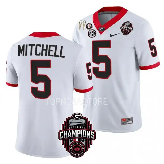 Adonai Mitchell Georgia Bulldogs Men's #5 Back-To-Back White College National Champions CFBPlayoff 2023 Football Jersey 2413FQKY1