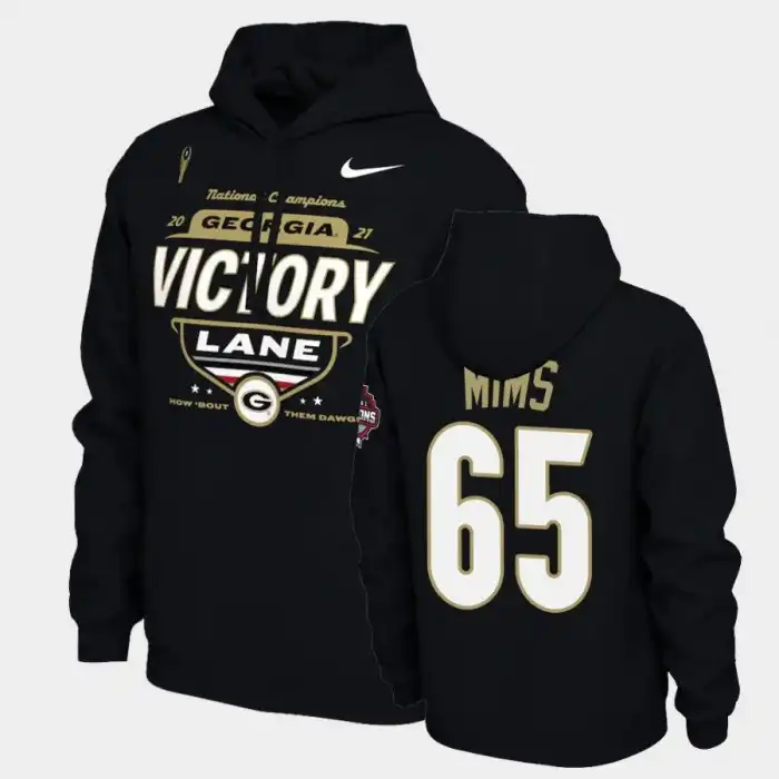 Amarius Mims Georgia Bulldogs Men's #65 2021 National Champions College Black Football Hoodie 2413KRQN6