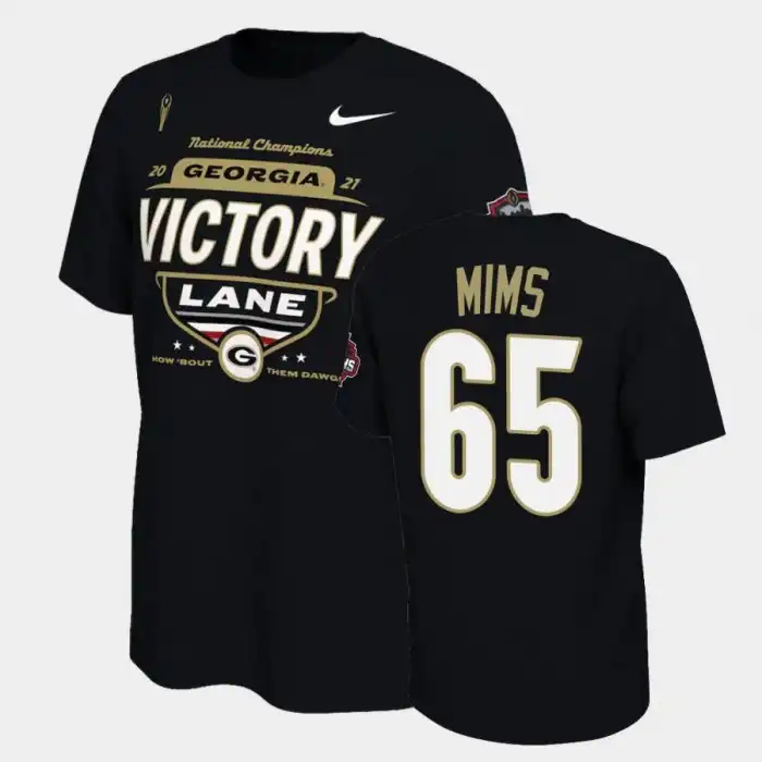 Amarius Mims Georgia Bulldogs Men's #65 2021 National Champions College Black Football T-Shirt 2413OOVV1