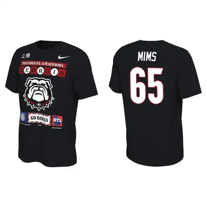 Amarius Mims Georgia Bulldogs Men's #65 Black 2022 Peach Bowl College Playoff Illustrated Football T-Shirt 2413ZPRU1