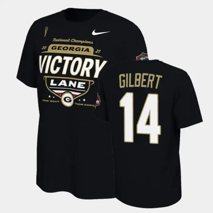 Arik Gilbert Georgia Bulldogs Men's #14 2021 National Champions College Black Football T-Shirt 2413UXPG3