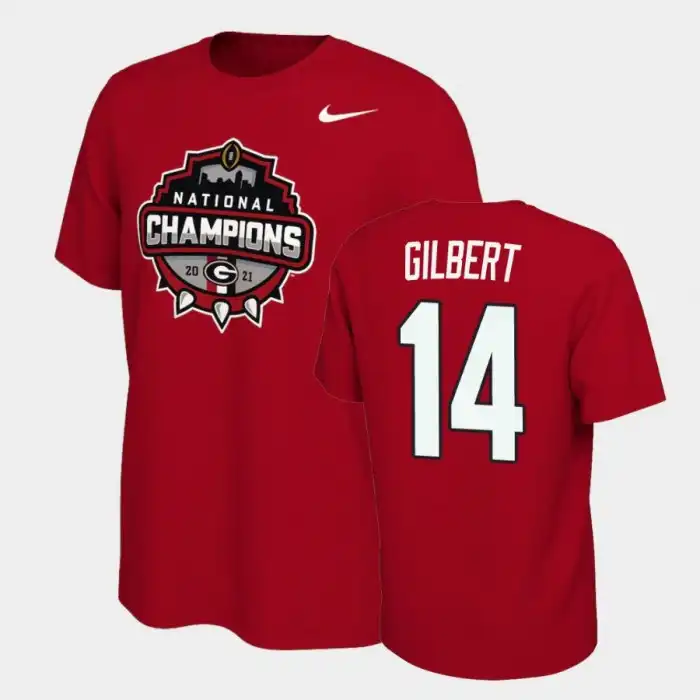 Arik Gilbert Georgia Bulldogs Men's #14 2021 National Champions College Red Football T-Shirt 2413OMVH5