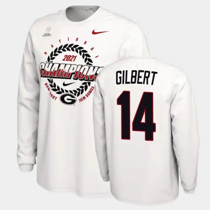 Arik Gilbert Georgia Bulldogs Men's #14 2021 National Champions College White Football T-Shirt 2413TNTY6