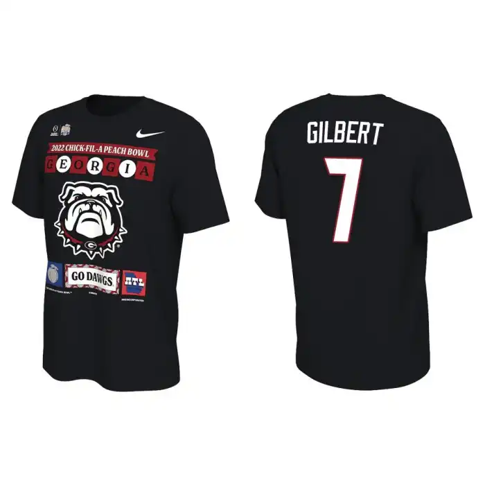 Arik Gilbert Georgia Bulldogs Men's #14 Black 2022 Peach Bowl College Playoff Illustrated Football T-Shirt 2413CUAR4