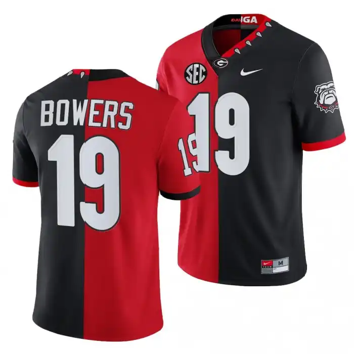 Brock Bowers Georgia Bulldogs Men's #19 2021-22 100th Anniversary Black College Split Edition Mascot Red Football Jersey 2413DNSU4