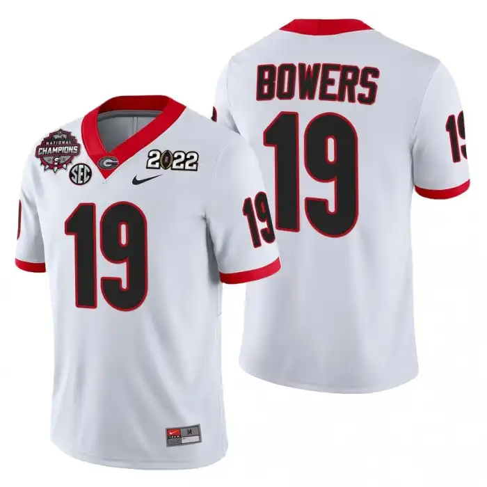 Brock Bowers Georgia Bulldogs Men's #19 2021-22 National Champions College CFP White Football Jersey 2413BYAQ5