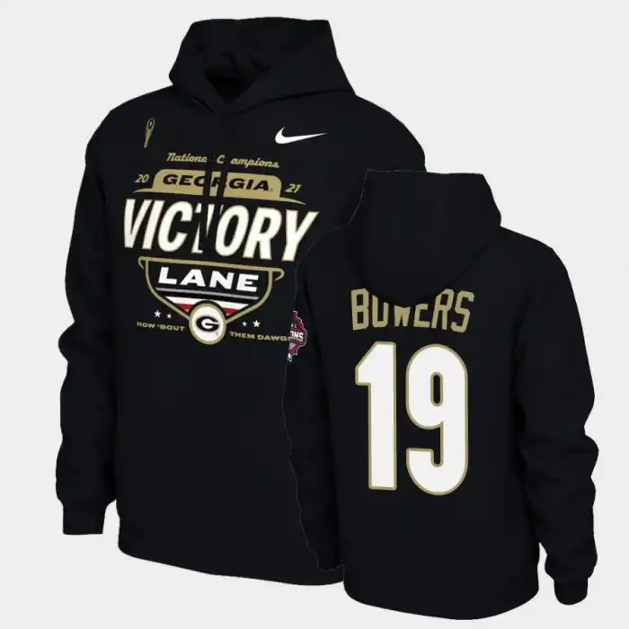 Brock Bowers Georgia Bulldogs Men's #19 2021 National Champions College Black Football Hoodie 2413QYND5