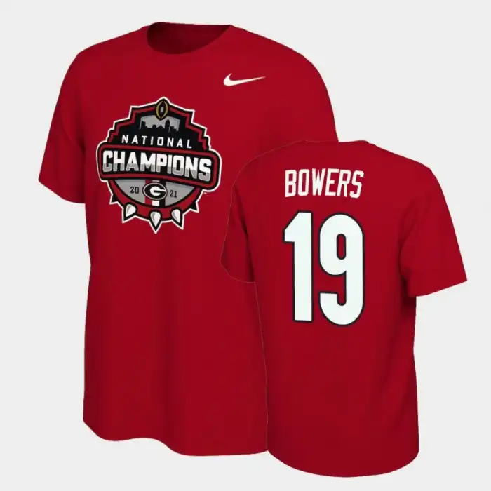 Brock Bowers Georgia Bulldogs Men's #19 2021 National Champions College Red Football T-Shirt 2413WDCP1