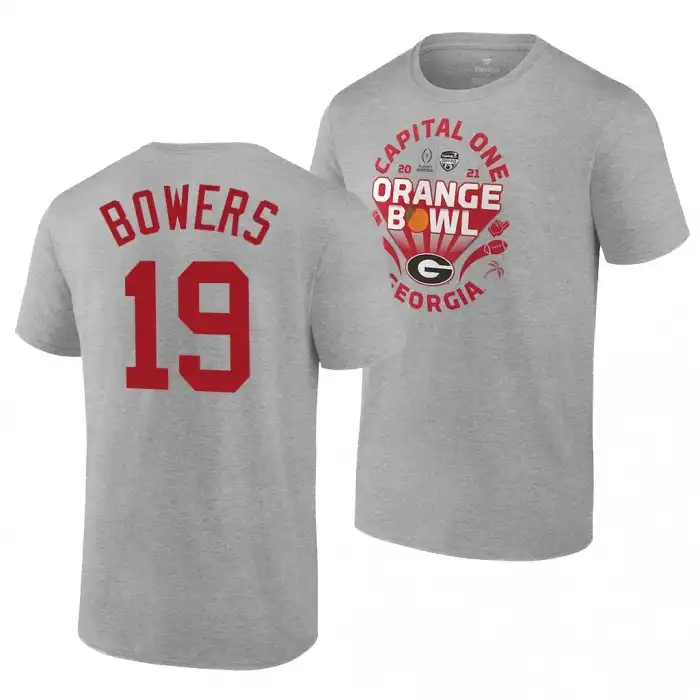 Brock Bowers Georgia Bulldogs Men's #19 2021 Orange Bowl CFP College Gray Football T-Shirt 2413NMTV6