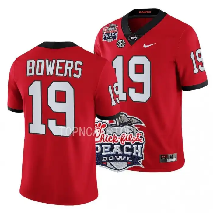 Brock Bowers Georgia Bulldogs Men's #19 2022 Peach Bowl Playoff College Red Football Jersey 2413IRWF7