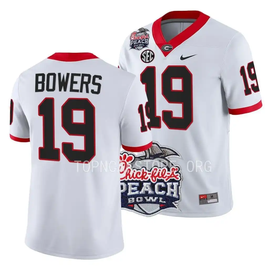 Brock Bowers Georgia Bulldogs Men's #19 2022 Peach Bowl Playoff College White Football Jersey 2413JTAL0