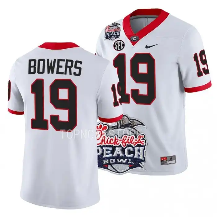 Brock Bowers Georgia Bulldogs Men's #19 2022 Peach Bowl Playoff College White Football Jersey 2413ZENH4