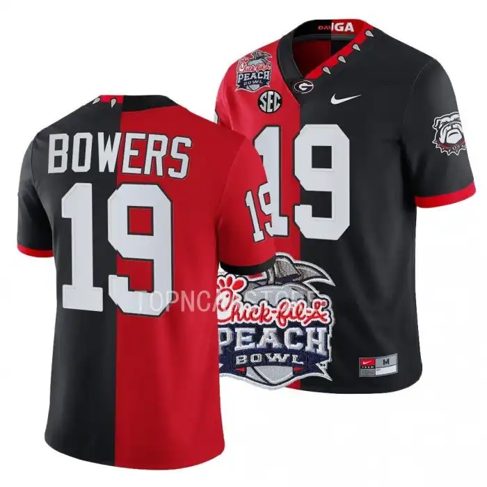 Brock Bowers Georgia Bulldogs Men's #19 2022 Peach Bowl Red College Split Black Football Jersey 2413JCNB5