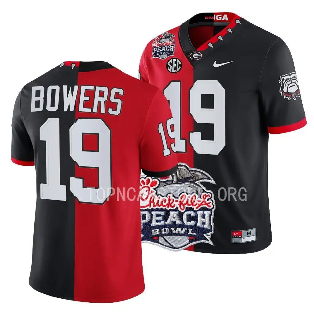 Brock Bowers Georgia Bulldogs Men's #19 2022 Peach Bowl Red College Split Black Football Jersey 2413LKUY4