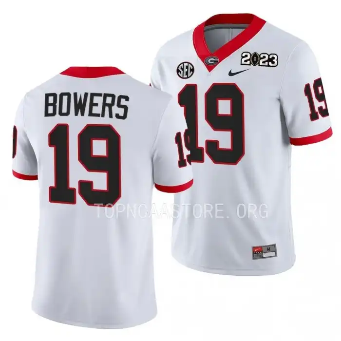 Brock Bowers Georgia Bulldogs Men's #19 2023 National Championship Playoff College White Football Jersey 2413LJZD2