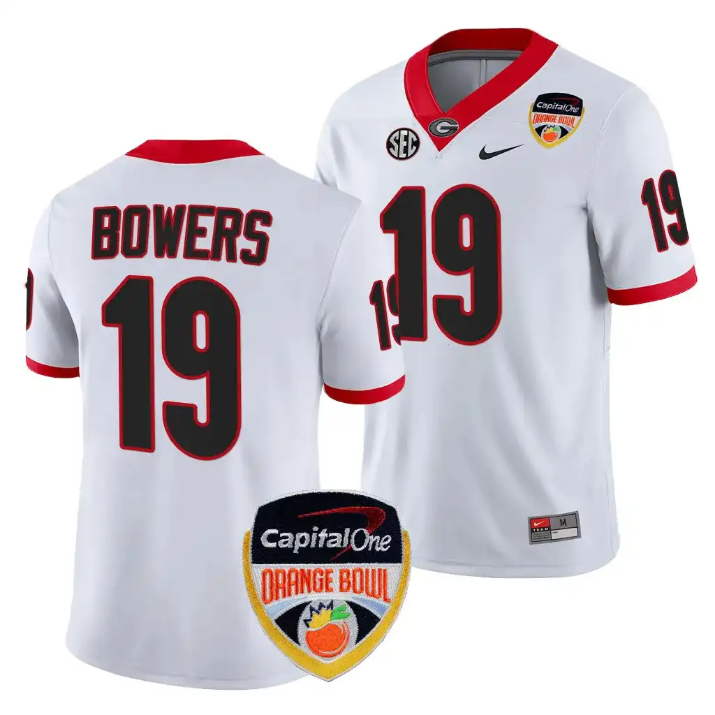 Brock Bowers Georgia Bulldogs Men's #19 2023 Orange Bowl Playoff Shirt College White Football Jersey 2413BEHG0