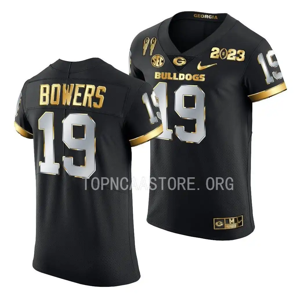 Brock Bowers Georgia Bulldogs Men's #19 2X CFBPlayoff National Champions Golden College Black Limited Football Jersey 2413QUJR2