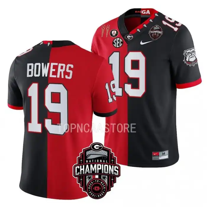 Brock Bowers Georgia Bulldogs Men's #19 Back-To-Back Red College 2X National Champions Black Split Football Jersey 2413PBSF5