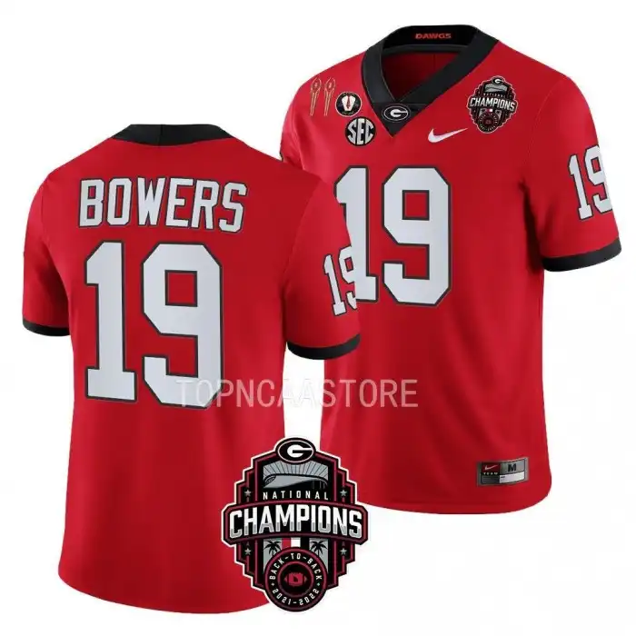 Brock Bowers Georgia Bulldogs Men's #19 Back-To-Back Red College National Champions CFBPlayoff 2023 Football Jersey 2413MZOL3