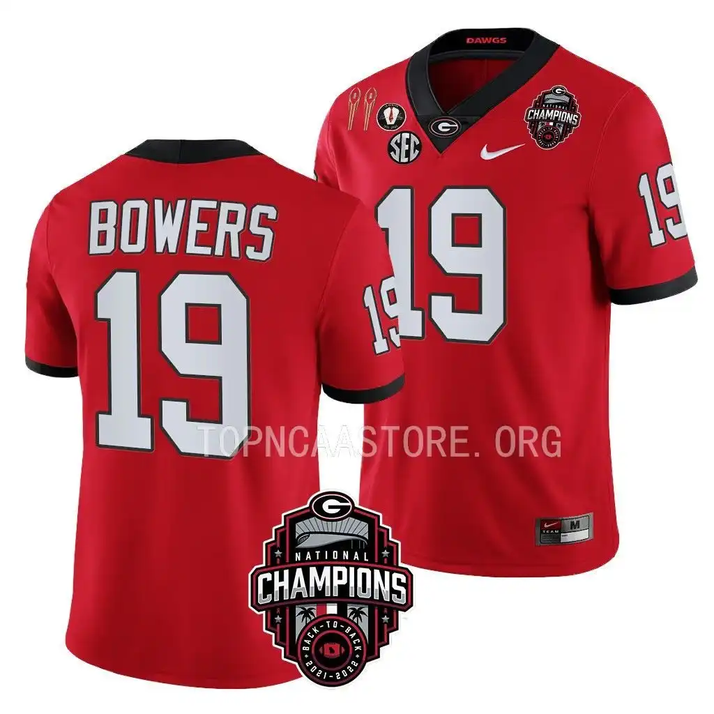 Brock Bowers Georgia Bulldogs Men's #19 Back-To-Back Red College National Champions CFBPlayoff 2023 Football Jersey 2413QEUK2