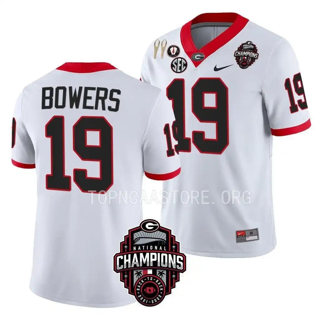 Brock Bowers Georgia Bulldogs Men's #19 Back-To-Back White College National Champions CFBPlayoff 2023 Football Jersey 2413CZMU2