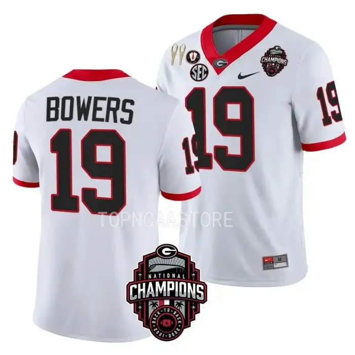 Brock Bowers Georgia Bulldogs Men's #19 Back-To-Back White College National Champions CFBPlayoff 2023 Football Jersey 2413ECDR4