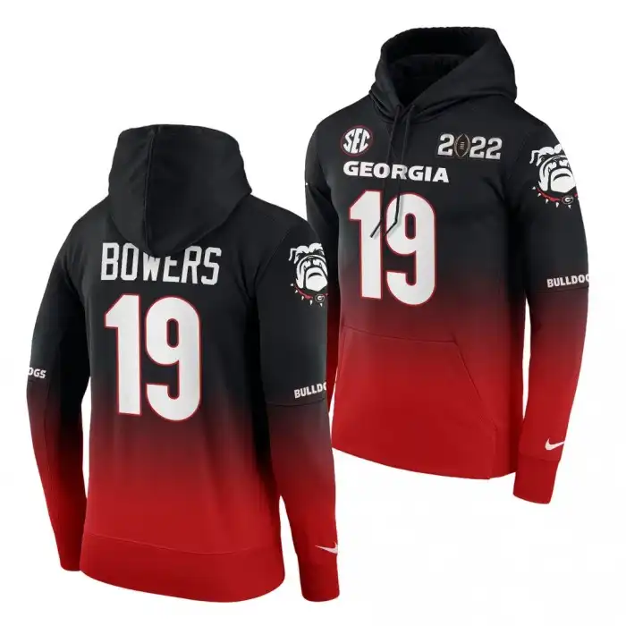 Brock Bowers Georgia Bulldogs Men's #19 Playoff Black College 2021 National Champions Red Football Hoodie 2413DAPA7