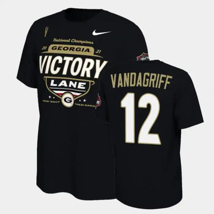 Brock Vandagriff Georgia Bulldogs Men's #12 2021 National Champions College Black Football T-Shirt 2413NWXY5