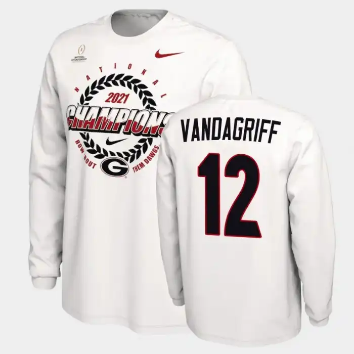 Brock Vandagriff Georgia Bulldogs Men's #12 2021 National Champions College White Football T-Shirt 2413ISSI5