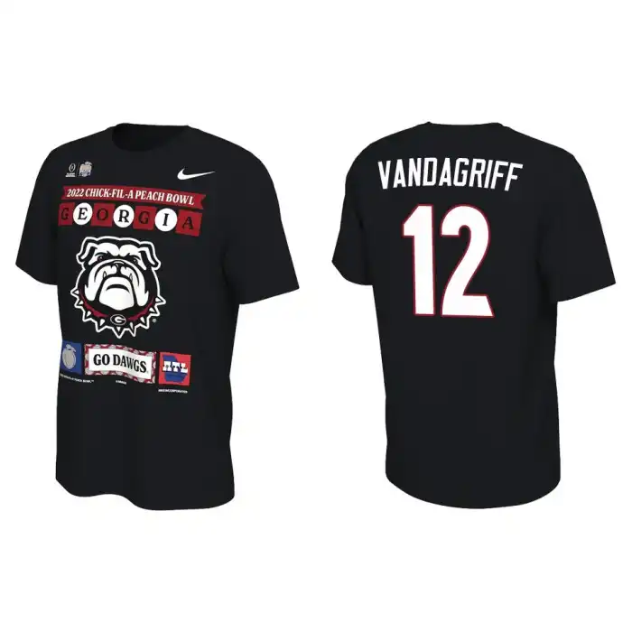 Brock Vandagriff Georgia Bulldogs Men's #12 Black 2022 Peach Bowl College Playoff Illustrated Football T-Shirt 2413XHSI6