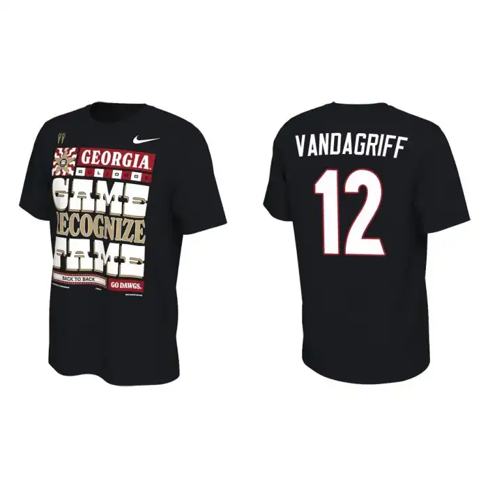 Brock Vandagriff Georgia Bulldogs Men's #12 Playoff Locker Room College 2022 National Champions Black Football T-Shirt 2413JZHV8