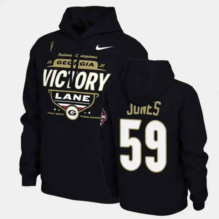 Broderick Jones Georgia Bulldogs Men's #59 2021 National Champions College Black Football Hoodie 2413FVEA0