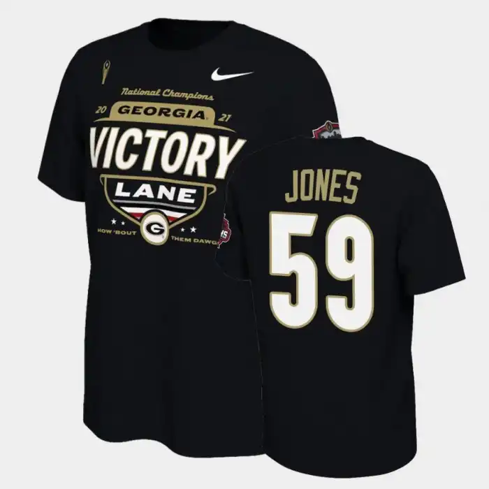 Broderick Jones Georgia Bulldogs Men's #59 2021 National Champions College Black Football T-Shirt 2413JZZT2