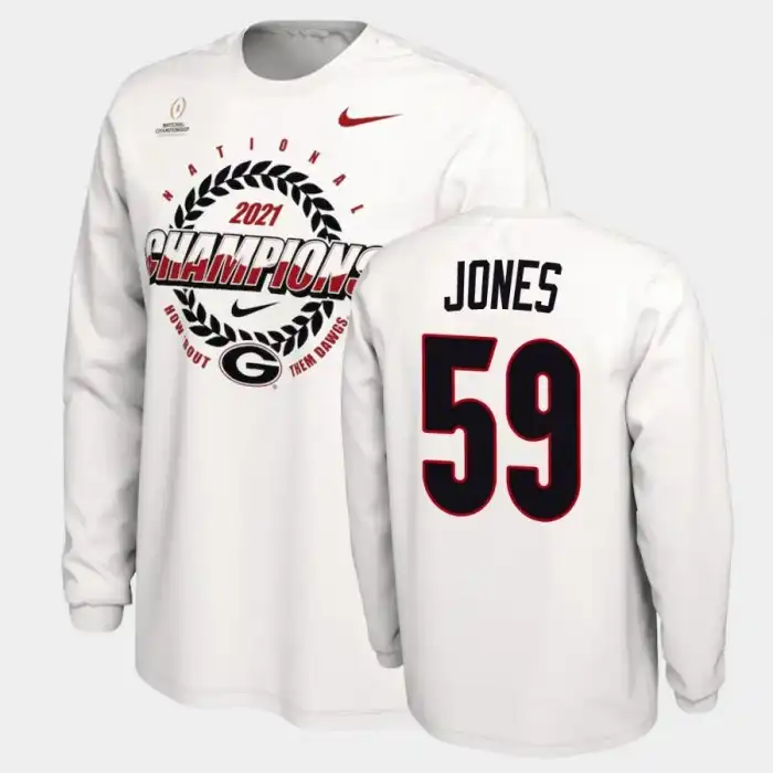 Broderick Jones Georgia Bulldogs Men's #59 2021 National Champions College White Football T-Shirt 2413PCRW5