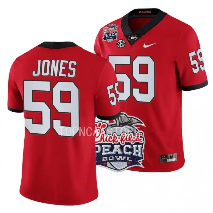 Broderick Jones Georgia Bulldogs Men's #59 2022 Peach Bowl Playoff College Red Football Jersey 2413HLDY0