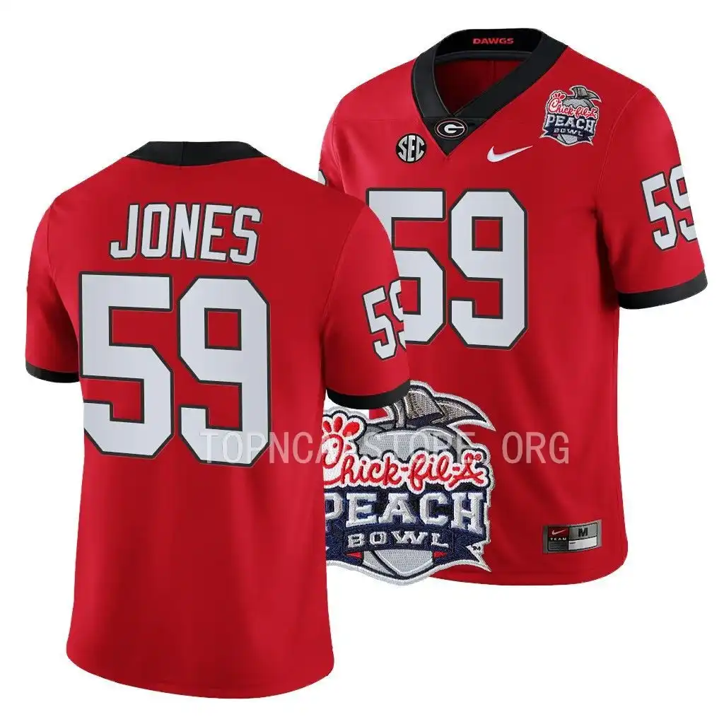 Broderick Jones Georgia Bulldogs Men's #59 2022 Peach Bowl Playoff College Red Football Jersey 2413WYVC2