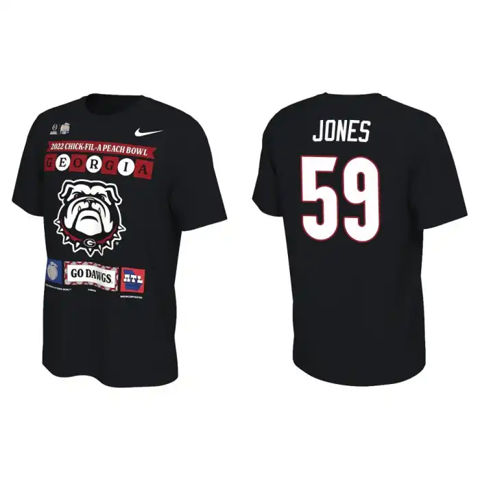 Broderick Jones Georgia Bulldogs Men's #59 Black 2022 Peach Bowl College Playoff Illustrated Football T-Shirt 2413NEKC6