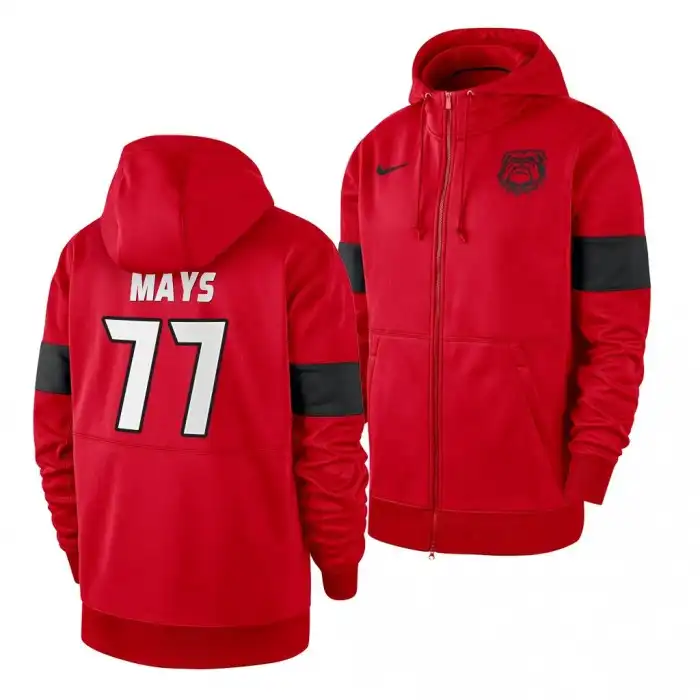 Cade Mays Georgia Bulldogs Men's #77 Red Full-Zip College Sideline Performance Football Hoodie 2413JKGV0