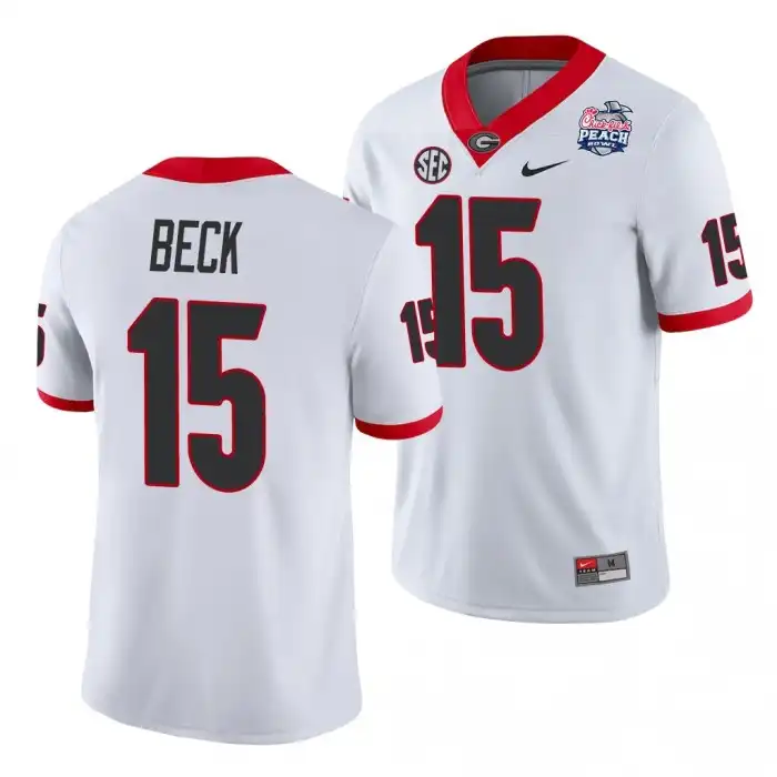 Carson Beck Georgia Bulldogs Men's #15 2021 Peach Bowl College White Football Jersey 2413JIWH2