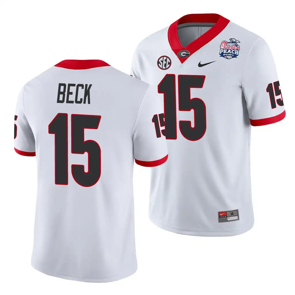 Carson Beck Georgia Bulldogs Men's #15 2021 Peach Bowl College White Football Jersey 2413MHWV0