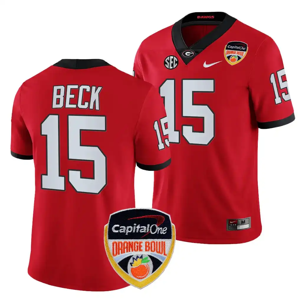 Carson Beck Georgia Bulldogs Men's #15 2023 Orange Bowl Playoff College Red Football Jersey 2413BNPQ3