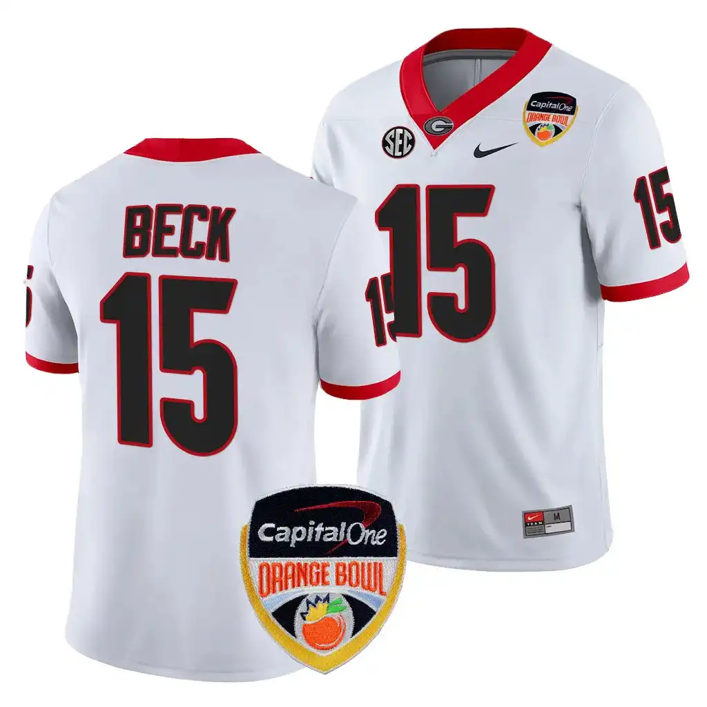 Carson Beck Georgia Bulldogs Men's #15 2023 Orange Bowl Playoff Shirt College White Football Jersey 2413LWMM8