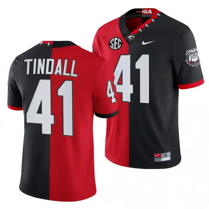 Channing Tindall Georgia Bulldogs Men's #41 2021-22 100th Anniversary Black College Split Edition Mascot Red Football Jersey 2413EFXE8